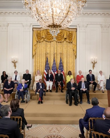 US President Joe Biden speaks before awarding 17 recipients with the Presidential Medal of Freedom, the nation's highest civilian honor, during a ceremony in the East Room of the White House in Washington, DC, USA, 07 July 2022.
US President Biden Awards the Presidential Medal of Freedom to Seventeen Recipients, Washington, USA - 07 Jul 2022