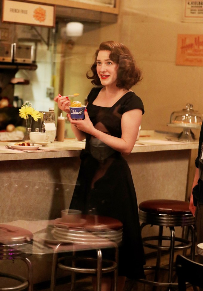 Rachel Brosnahan Grabs Fro-Yo On Set