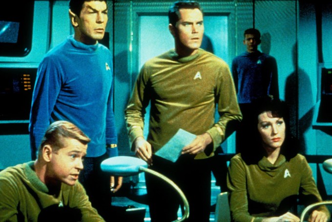 Leonard Nimoy, Jeffrey Hunter, and Majel Barrett in the series