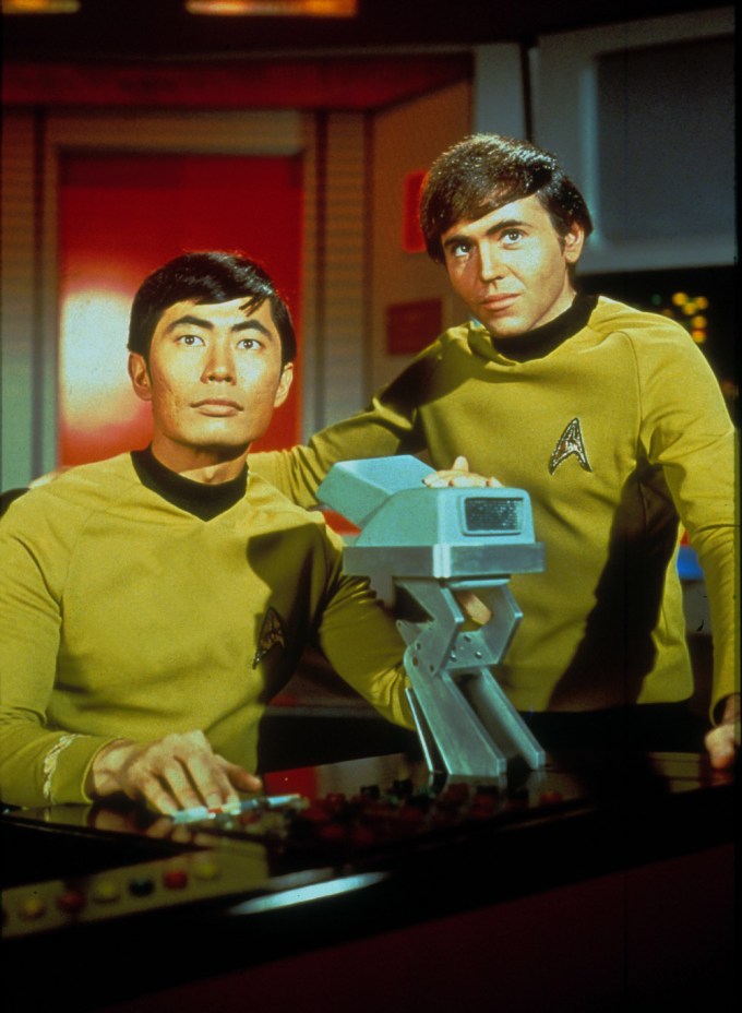 George Takei and Walter Koenig on set