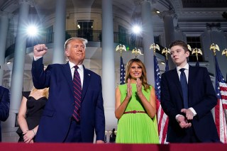 President Donald Trump, first lady Melania Trump and Barron Trump stand on the South Lawn of the White House on the fourth day of the Republican National Convention, in Washington. It's called a "permission structure." President Donald Trump's campaign is trying to construct an emotional and psychological gateway to help disenchanted voters feel comfortable voting for the president again despite their reservations about him personally
Election 2020 Permission Structure, Washington, United States - 27 Aug 2020