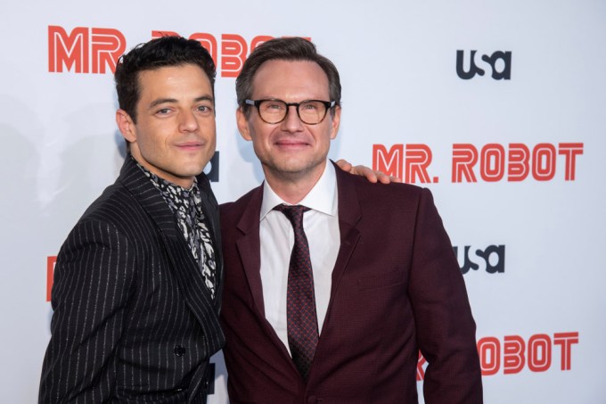 Christian Slater and Rami Malek pose together