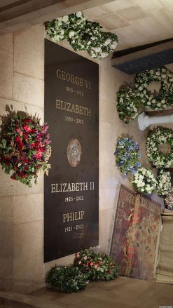 Windsor, UNITED KINGDOM  - The final resting place of Queen Elizabeth II is shown at the King George VI Memorial Chapel at Windsor Castle. Buckingham Palace has released a photograph of Queen Elizabeth II's final resting place within St. George's Chapel following her interment in Windsor on Monday. An engraved ledger stone featuring the name of the late monarch was installed in the King George VI Memorial Chapel, an annex to the main chapel, on Monday evening after a private service attended by her family. The slab is hand-carved from Belgian black marble and features brass letter inlays reading the names of her parents.

Pictured: Queen Elizabeth II Ledger Stone In Windsor Castle

BACKGRID USA 24 SEPTEMBER 2022 

USA: +1 310 798 9111 / usasales@backgrid.com

UK: +44 208 344 2007 / uksales@backgrid.com

*UK Clients - Pictures Containing Children
Please Pixelate Face Prior To Publication*