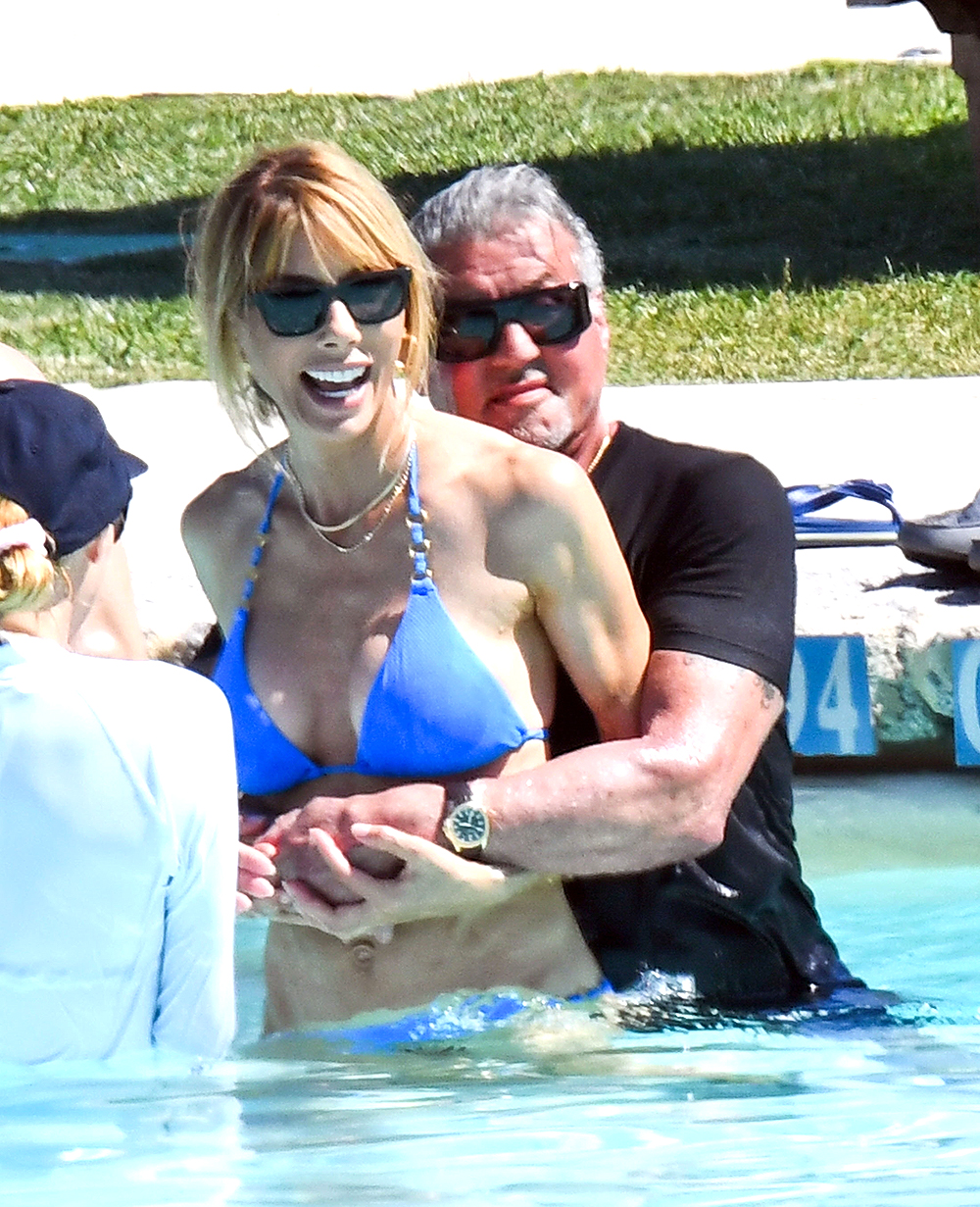 77-year-old American actor Sylvester Stallone pictured having fun with his wife Jennifer Flavin while enjoying a holiday in Porto Cervo