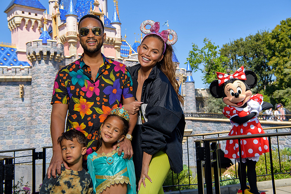 Chrissy Teigen, John Legend and their kids, Luna and Miles, pose with Minnie Mouse while celebrating Luna's birthday at Disneyland Park in Anaheim, Calif., April 14, 2022. The family enjoyed multiple attractions, including a voyage on 'it's a small world', complete with a cast of nearly 300 audio-animatronics dolls representing children from every corner of the globe singing the classic anthem.
Chrissy Teigen and John Legend celebrate Daughter Luna's Birthday at Disneyland Resort, Anaheim, California, USA - 14 Apr 2022