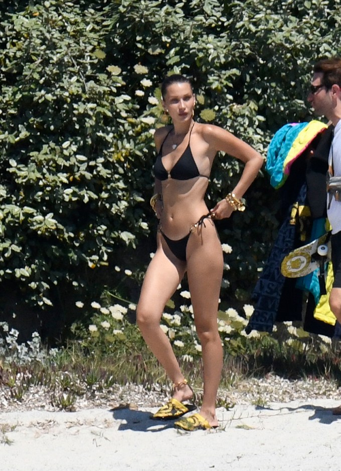 Bella Hadid In A Black String Bikini