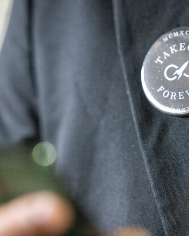 A fan of the rapper Takeoff where's a button memorializing the artist outside of his funeral at State Farm Arena in Atlanta, Georgia on November 11th, 2022.
Takeoff Celebration of Life, State Farm Arena, Atlanta, Georgia, USA - 11 Nov 2022