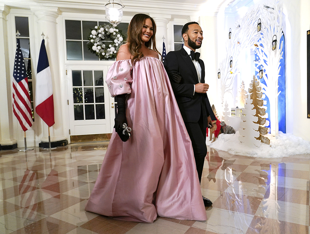 Chrissy Teigen, left, and John Legend arrive for the State Dinner with President Joe Biden and French President Emmanuel Macron at the White House in Washington
France, Washington, United States - 01 Dec 2022