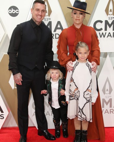 Pink, Carey Hart, Willow Sage Hart and Jameson Moon Hart
53rd Annual CMA Awards, Arrivals, Bridgestone Arena, Nashville, USA - 13 Nov 2019