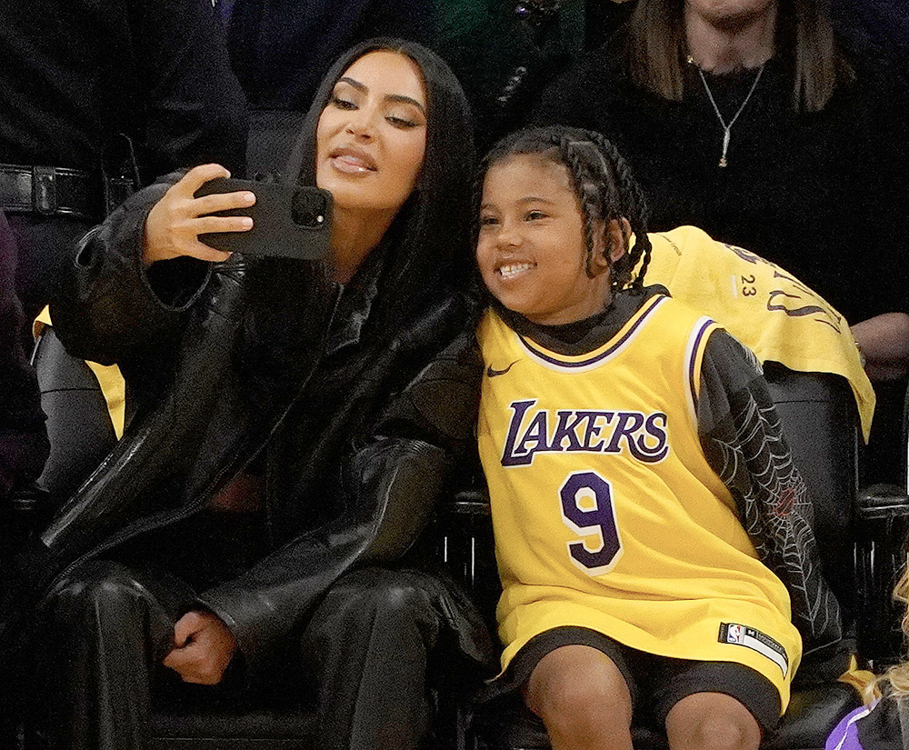 Kim Kardashian And Saint West At The Los Angeles Lakers VS Memphis Grizzlies Game At Crypto.com Arena In Los Angeles, Ca