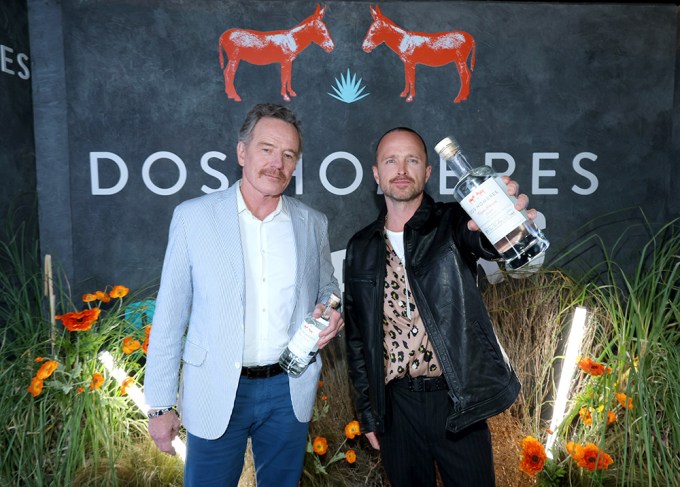 Aaron Paul & Bryan Cranston Kick-Off Super Bowl Weekend with VIP Dos Hombres Mezcal x PopCorners Event at Jetset Hangar