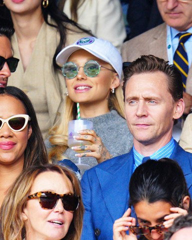 Zawe Ashton, Tom Hiddleston, Ariana Grande and Andrew Garfield watching the action on Centre Court
Wimbledon Tennis Championships, Day 14, The All England Lawn Tennis and Croquet Club, London, UK - 16 Jul 2023