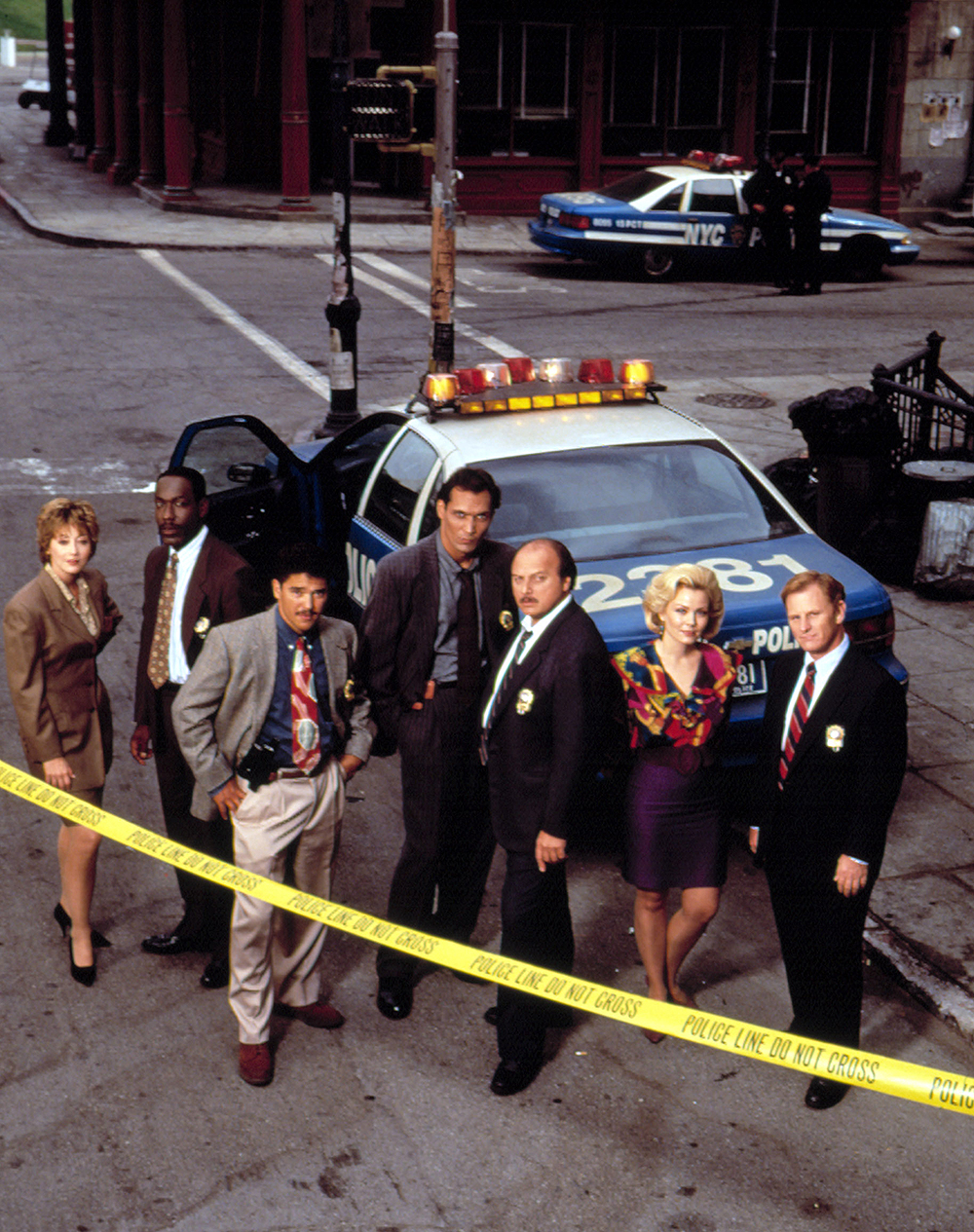 NYPD BLUE, Sharon Lawrence, James McDaniel, Nick Turturro, Jimmy Smits, Dennis Franz, Gail O'Grady, Gordon Clapp, 1993-present, TM and Copyright (c)20th Century Fox Film Corp. All rights reserved.