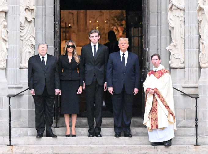 Melania, Barron, and Donald Trump At Funeral