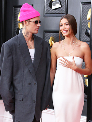 Justin Bieber and Hailey Bieber at the 2022 Grammy Awards