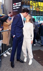 The Bachelor's Zach Shallcross seen kissing his new love at Good Morning America in New York City. 28 Mar 2023 Pictured: The Bachelor's Zach Shallcross seen kissing his new love at Good Morning America in New York City. Photo credit: Eric Kowalsky / MEGA TheMegaAgency.com +1 888 505 6342 (Mega Agency TagID: MEGA962471_004.jpg) [Photo via Mega Agency]