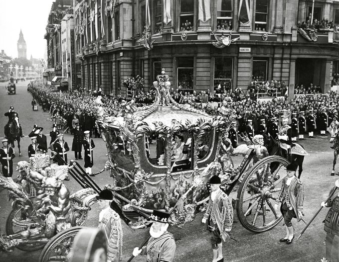 Queen Elizabeth II Is Taken Through Trafalgar Square