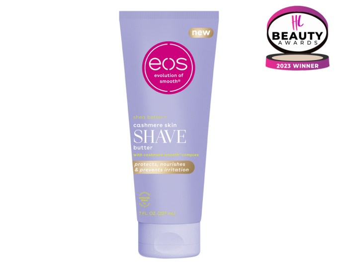 BEST SHAVING CREAM – eos Cashmere Skin Shave Butter, $9, evolutionofsmooth.com