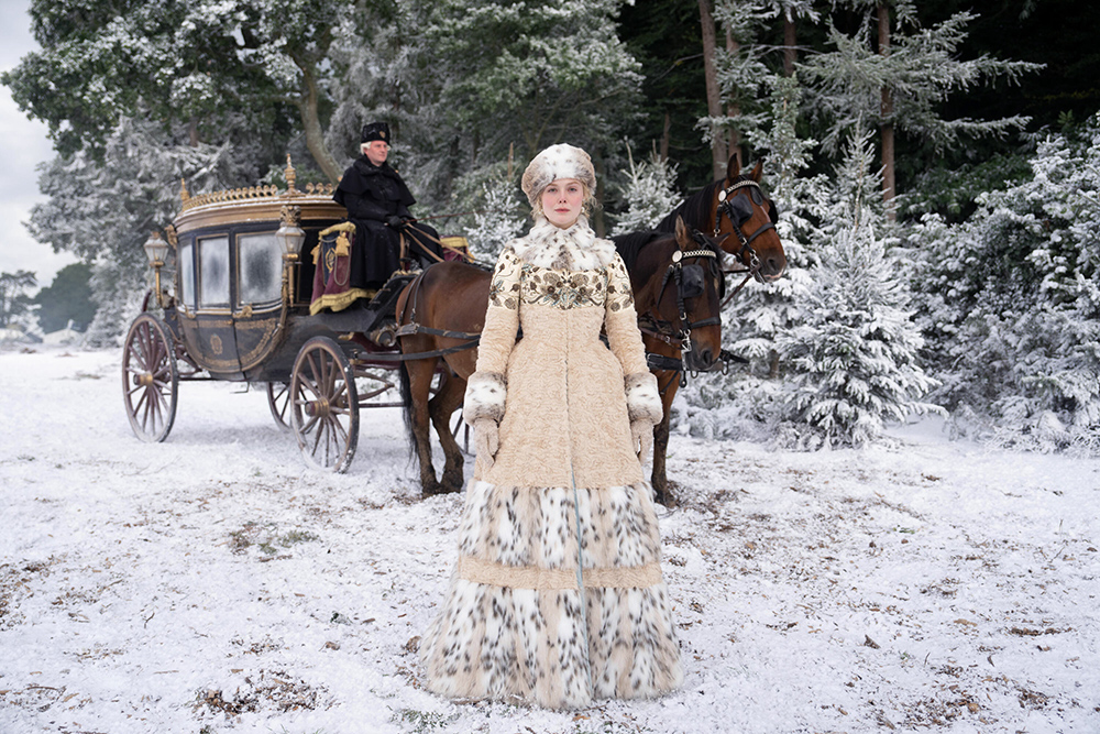 The Great -- "Ice" - Episode 306 -- Catherine tries to persuade Peter to come home whilst Hugo re-doubles his attempts to regain his kingdom. Georgina continues to play her complicated court games. Catherine (Elle Fanning), shown. (Photo by: Christopher Raphael/Hulu)