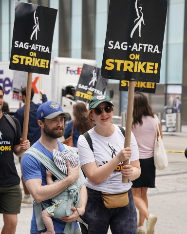Non ExclusiveMandatory Credit: Photo by Kristin Callahan/Shutterstock (14017242j)Daniel Radcliffe, Erin DarkeSAG-AFTRA Strike Picket Line, New York, USA - 21 Jul 2023