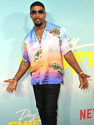 Jamie Foxx poses at the 'Day Shift' film premiere in Aug. 2022