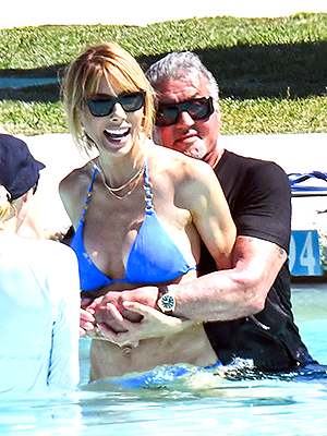 sly stallone and jennifer flavin swim in italy