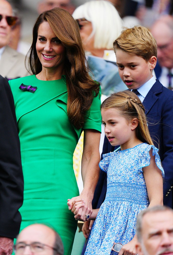 Kate Middleton, Princess Charlotte, & Prince George walking