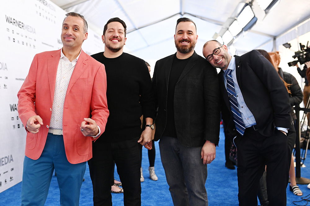 NEW YORK, NEW YORK - MAY 15: (L-R) Joe Gatto, Sal Vulcano, Brian Quinn James Murray of truTVs Impractical Jokers and TBSs Misery Index attend the WarnerMedia Upfront 2019 arrivals on the red carpet at The Theater at Madison Square Garden on May 15, 2019 in New York City. 602140 (Photo by Mike Coppola/Getty Images for WarnerMedia)