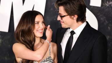 British actress Millie Bobby Brown (L) and US actor Jake Bongiovi attend the premiere of Netflix's "Damsel" at the Paris Theater, in New York, on March 1, 2024. (Photo by Charly TRIBALLEAU / AFP) (Photo by CHARLY TRIBALLEAU/AFP via Getty Images)