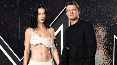 ELMONT, NEW YORK - SEPTEMBER 11: (L-R) Katy Perry and Orlando Bloom attend the 2024 MTV Video Music Awards at UBS Arena on September 11, 2024 in Elmont, New York. (Photo by Jamie McCarthy/WireImage)