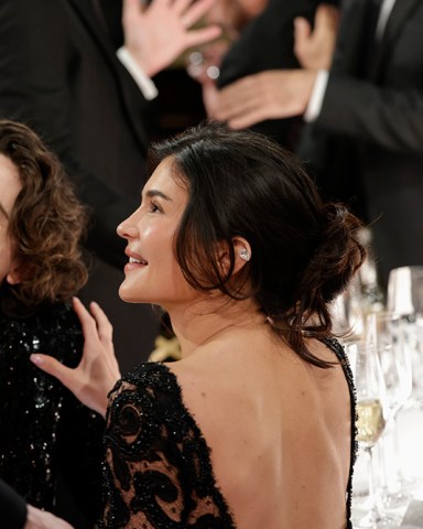 Timothee Chalame and Kylie Jenner at the 81st Annual Golden Globe Awards, airing live from the Beverly Hilton in Beverly Hills, California on Sunday, January 7, 2024, at 8 PM ET/5 PM PT, on CBS and streaming on Paramount+. Photo: Francis Specker/CBS ©2024 CBS Broadcasting, Inc. All Rights Reserved.