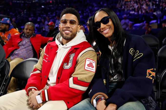 A`ja Wilson Sits Courtside with Jake From State Farm At NBA All-Star Saturday Night