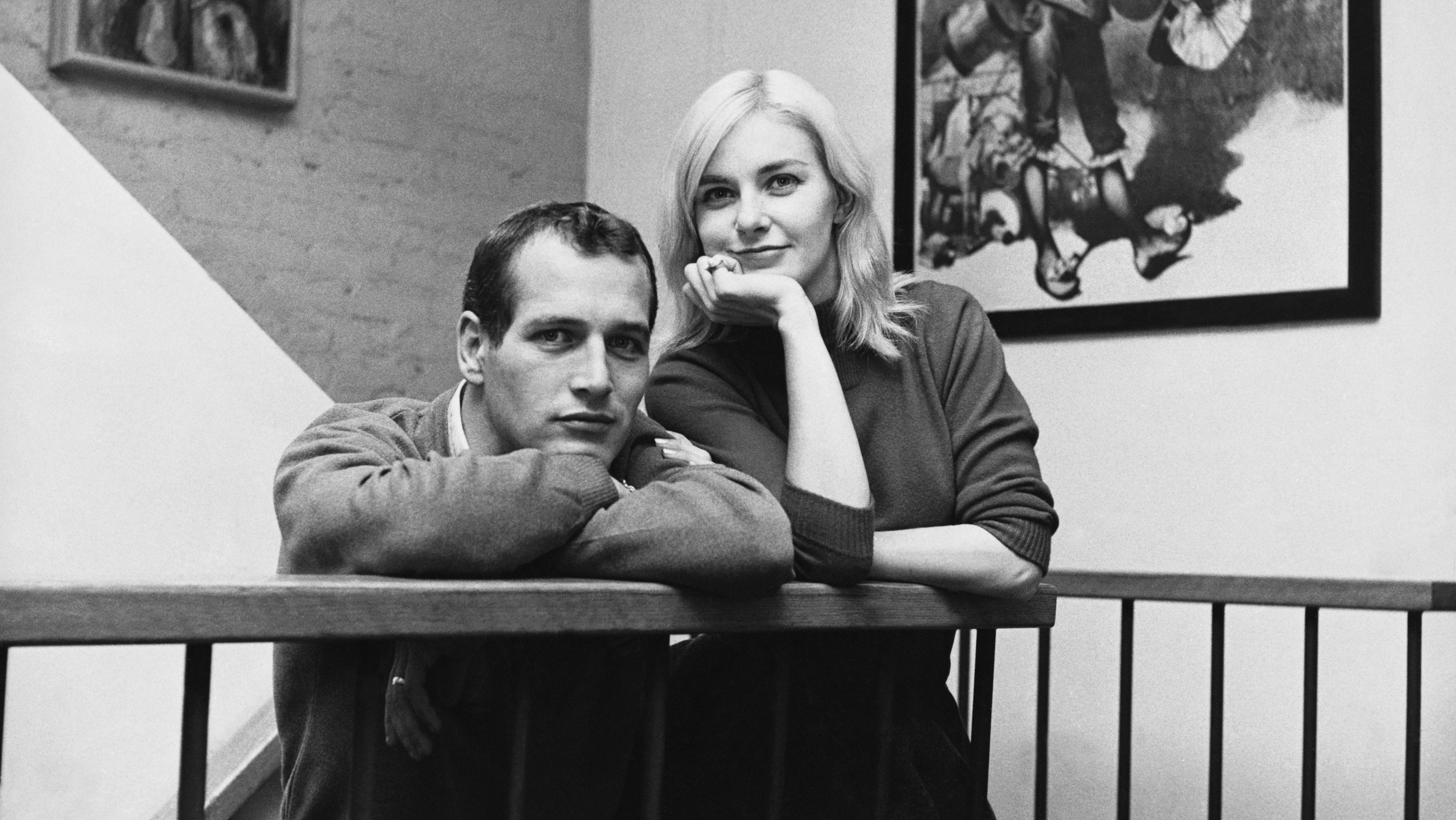 Paul Newman and Joanne Woodward at home in their Greenwich Village apartment, New York, New York,