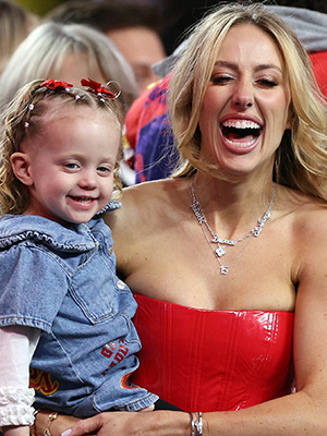 Brittany Mahomes and daughter Sterling at the 2024 Super Bowl