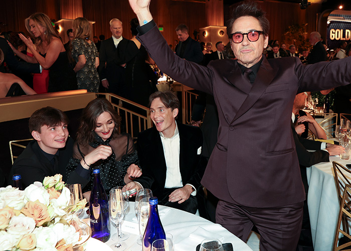 Aran Murphy, Yvonne McGuinness, Cillian Murphy and Robert Downey Jr. at the 2024 Golden Globes