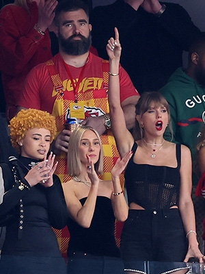 Jason Kelce, Taylor Swift and Ice Spice at Super Bowl LVIII
