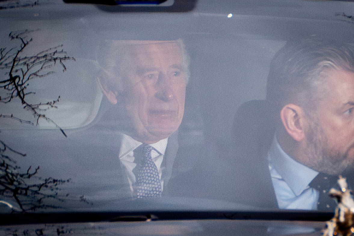 King Charles III and Queen Camilla leave Clarence House in London following the announcement of King Charles III's cancer diagnosis on Monday evening. The King has been diagnosed with a form of cancer and has begun a schedule of regular treatments, and while he has postponed public duties he "remains wholly positive about his treatment", Buckingham Palace said. Picture date: Tuesday February 6, 2024. (Photo by James Manning/PA Images via Getty Images)