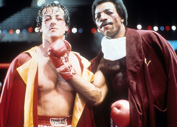 Sylvester Stallone and Carl weathers in Rocky 