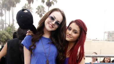 SANTA MONICA, CA - SEPTEMBER 19: Elizabeth Gillies and Ariana Grande poses at the Roots & Shoots International Day of Peace at the Santa Monica Pier on September 19, 2010 in Santa Monica, California.  (Photo by Matthew Simmons/WireImage)