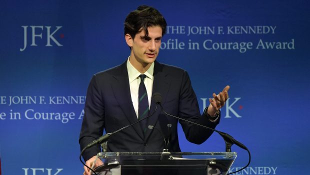 BOSTON, MA - MAY 19:  Jack Schlossberg introduces Speaker Nancy Pelosi who received the 2019 Profile in Courage Award at The John F. Kennedy Presidential Library And Museum on May 19, 2019 in Boston, Massachusetts.  (Photo by Paul Marotta/Getty Images)