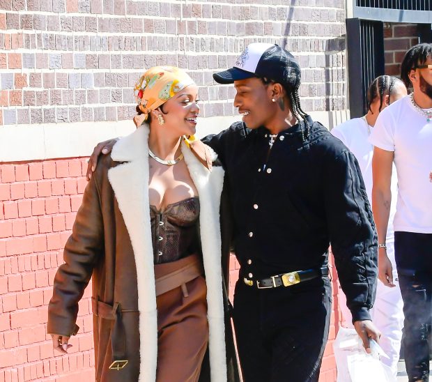 NEW YORK, NY - JULY 10:  Rihanna (L) and A$AP Rocky are seen filming a music video in the Bronx  on July 10, 2021 in New York City.  (Photo by Raymond Hall/GC Images)