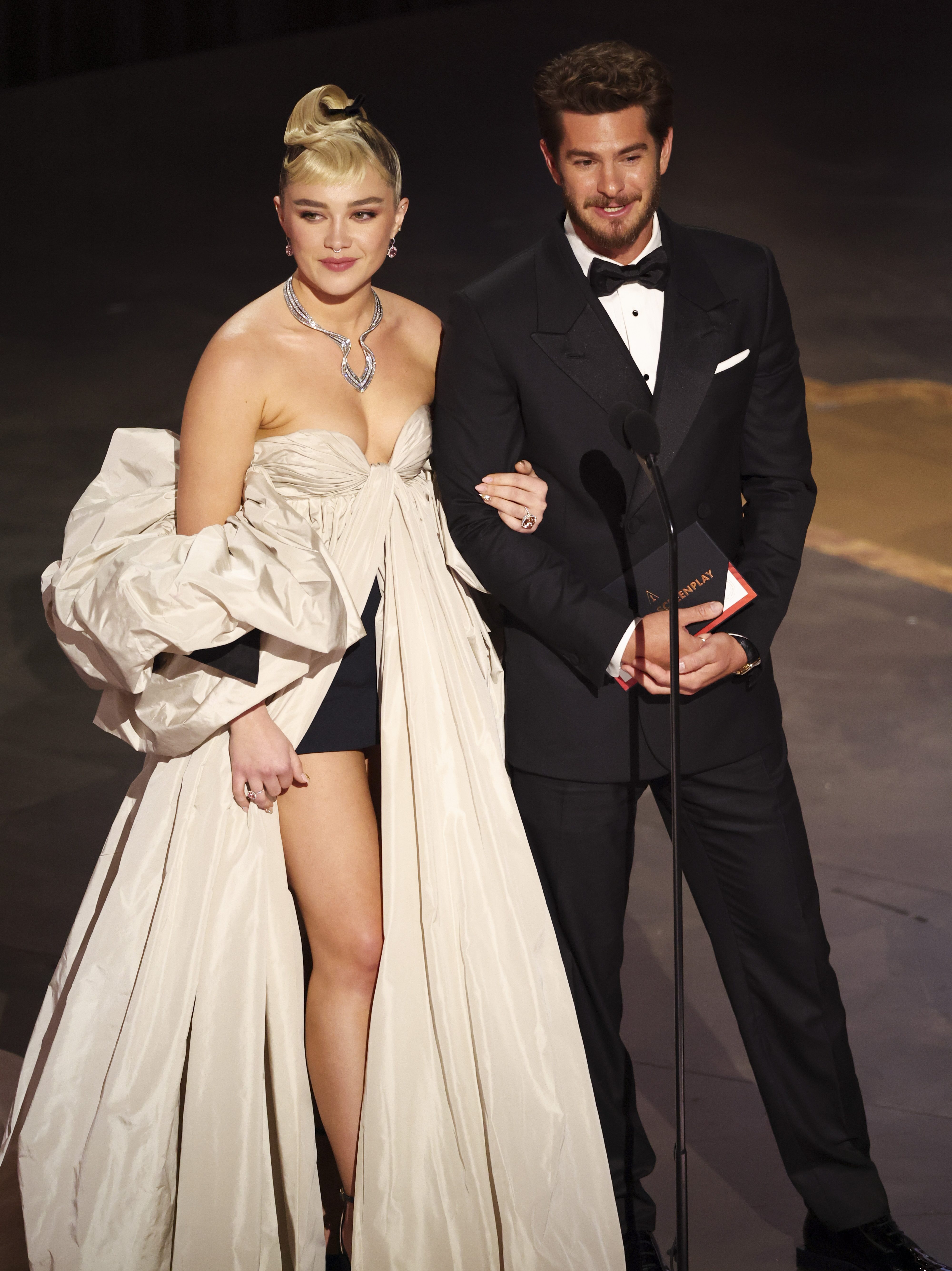 Florence Pugh and Andrew Garfield at the 95th Annual Academy Awards held at Dolby Theatre on March 12, 2023 in Los Angeles, California. (Photo by Rich Polk/Variety via Getty Images)