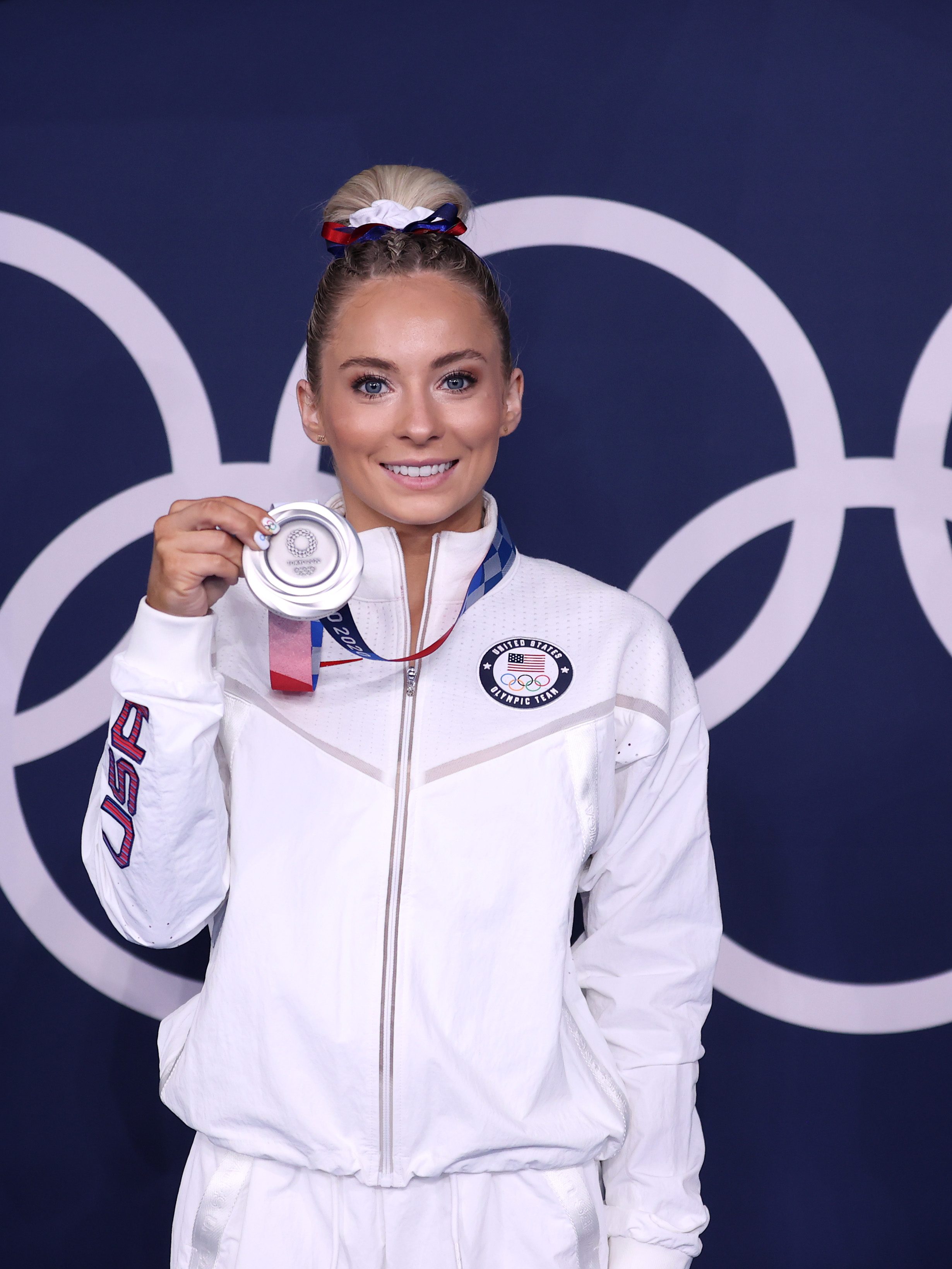 TOKYO, JAPAN - AUGUST 01: Mykayla Skinner of Team United States poses with the silver medal following the Women's Vault Final on day nine of the Tokyo 2020 Olympic Games at Ariake Gymnastics Centre on August 01, 2021 in Tokyo, Japan. (Photo by Jamie Squire/Getty Images)