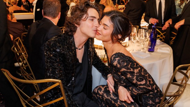 Timothée Chalamet and Kylie Jenner at the 81st Golden Globe Awards held at the Beverly Hilton Hotel on January 7, 2024 in Beverly Hills, California. (Photo by Christopher Polk/Golden Globes 2024/Golden Globes 2024 via Getty Images)