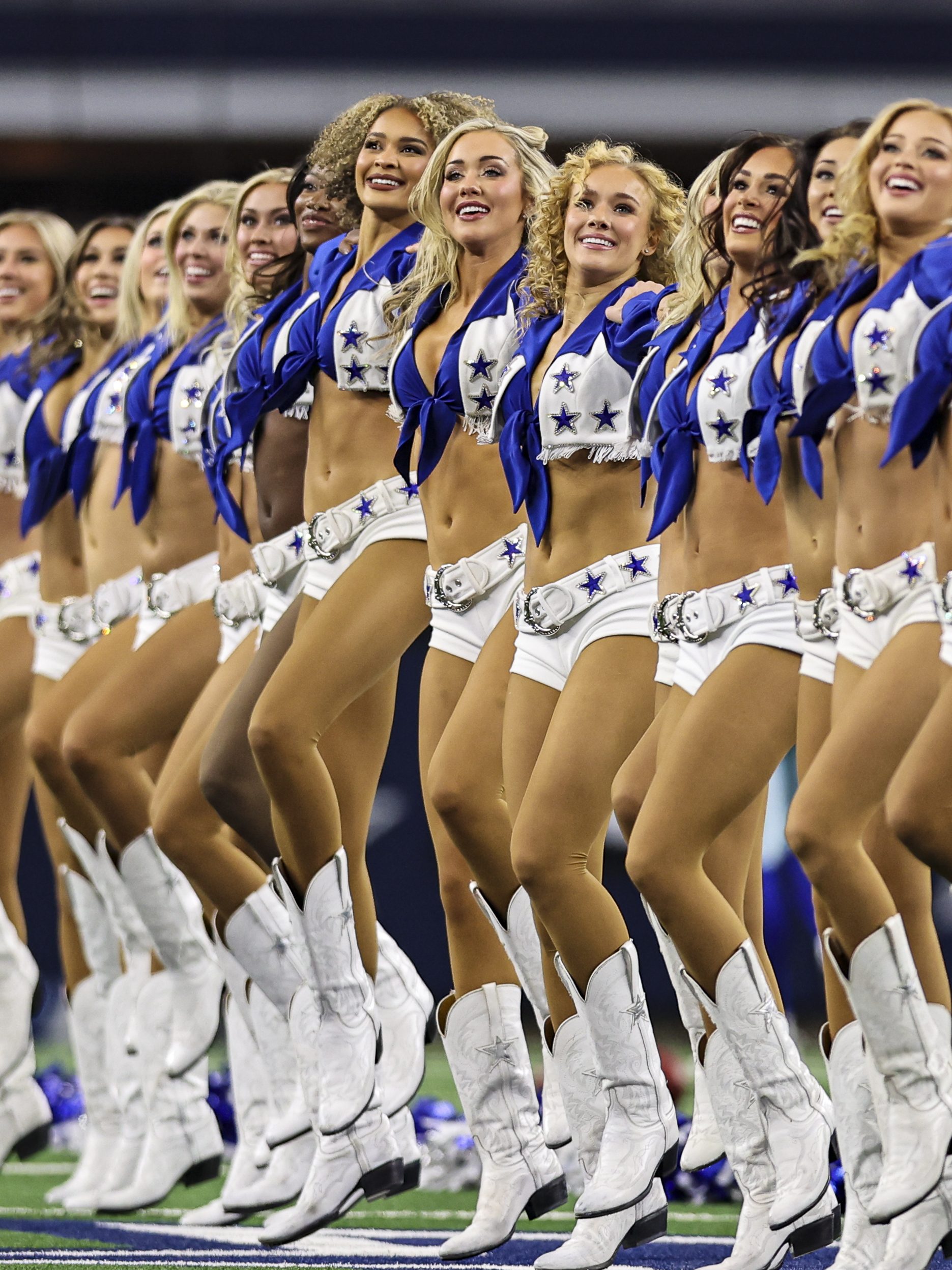 ARLINGTON, TX - JANUARY 14: The Dallas Cowboys Cheerleaders perform during the NFC Wild Card game between the Dallas Cowboys and the Green Bay Packers on January 14, 2024 at AT&T Stadium in Arlington, Texas. (Photo by Matthew Pearce/Icon Sportswire via Getty Images)