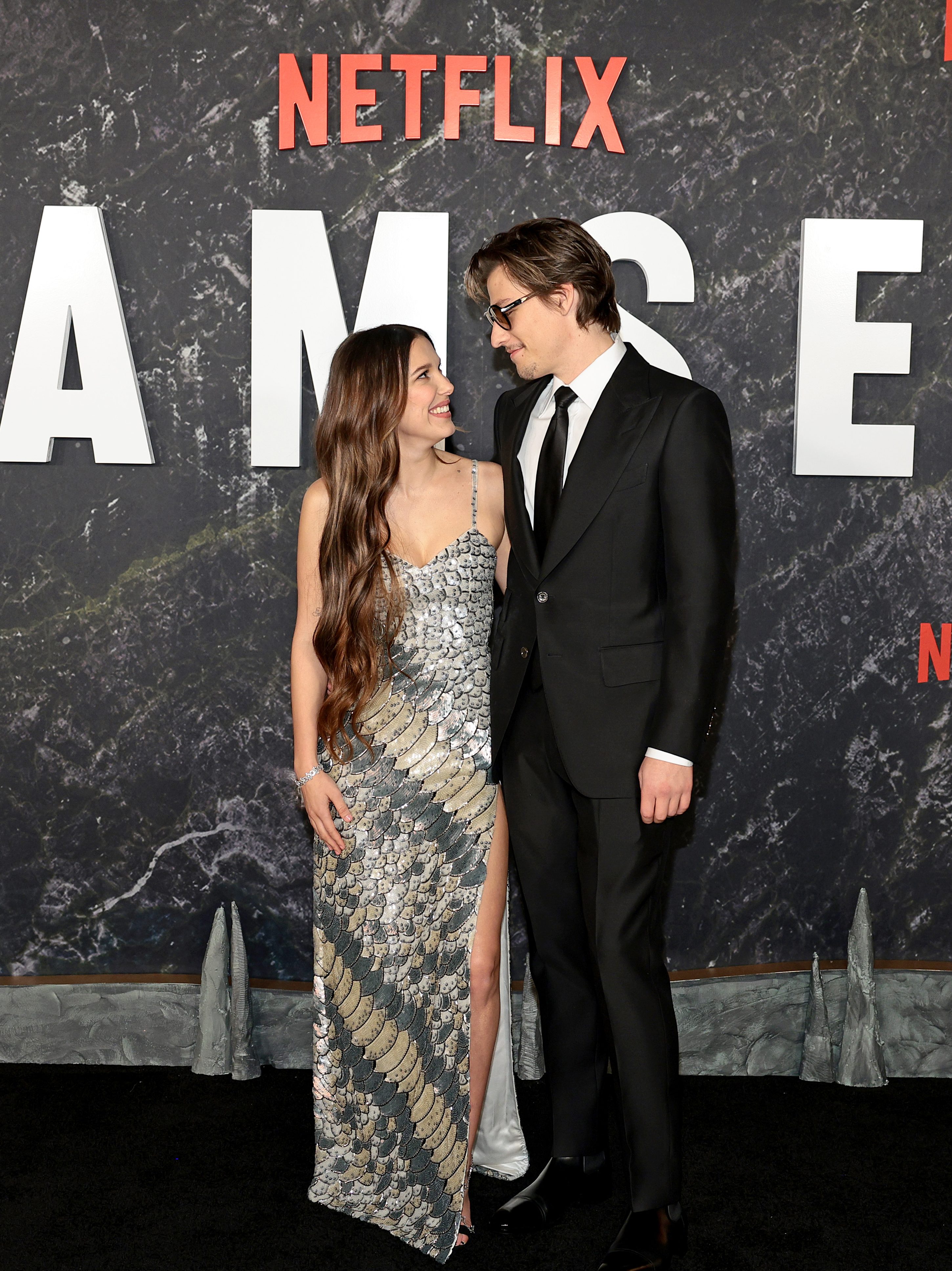 NEW YORK, NEW YORK - MARCH 01: (L-R) Millie Bobby Brown and Jake Bongiovi attend the Damsel World Premiere at The Plaza on March 01, 2024 in New York City. (Photo by Dimitrios Kambouris/Getty Images for Netflix)