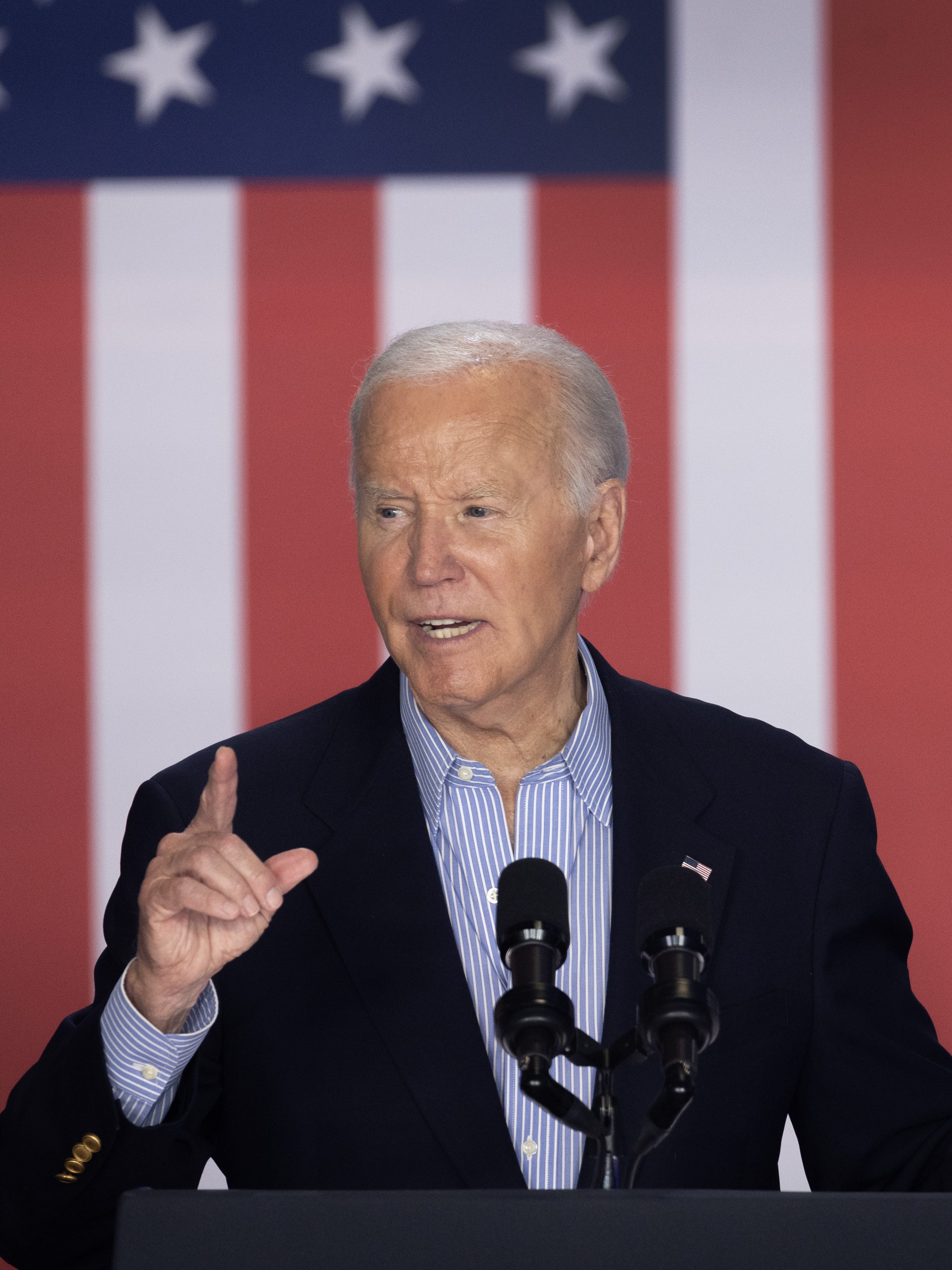 MADISON, WISCONSIN - JULY 05: President Joe Biden speaks to supporters during a campaign rally at Sherman Middle School on July 05, 2024 in Madison, Wisconsin. Following the rally Biden was expected to sit down for a network interview which is expected to air during prime time as the campaign scrambles to do damage control after Biden's poor performance at last week's debate.    (Photo by Scott Olson/Getty Images)