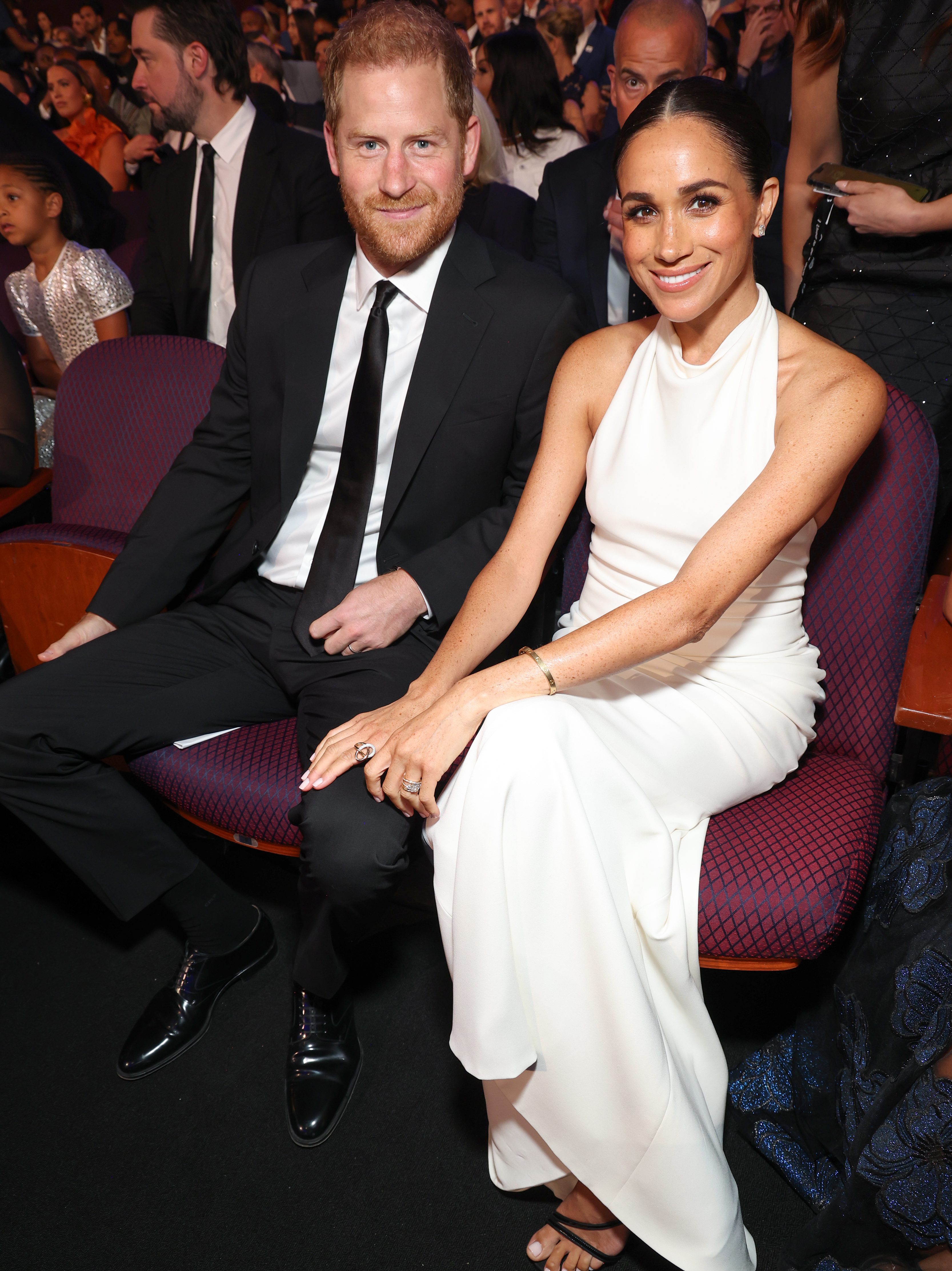 HOLLYWOOD, CALIFORNIA - JULY 11: (Exclusive Coverage) (L-R) Prince Harry, Duke of Sussex and Meghan, Duchess of Sussex  attend the 2024 ESPY Awards at Dolby Theatre on July 11, 2024 in Hollywood, California. (Photo by Kevin Mazur/Getty Images for W+P)