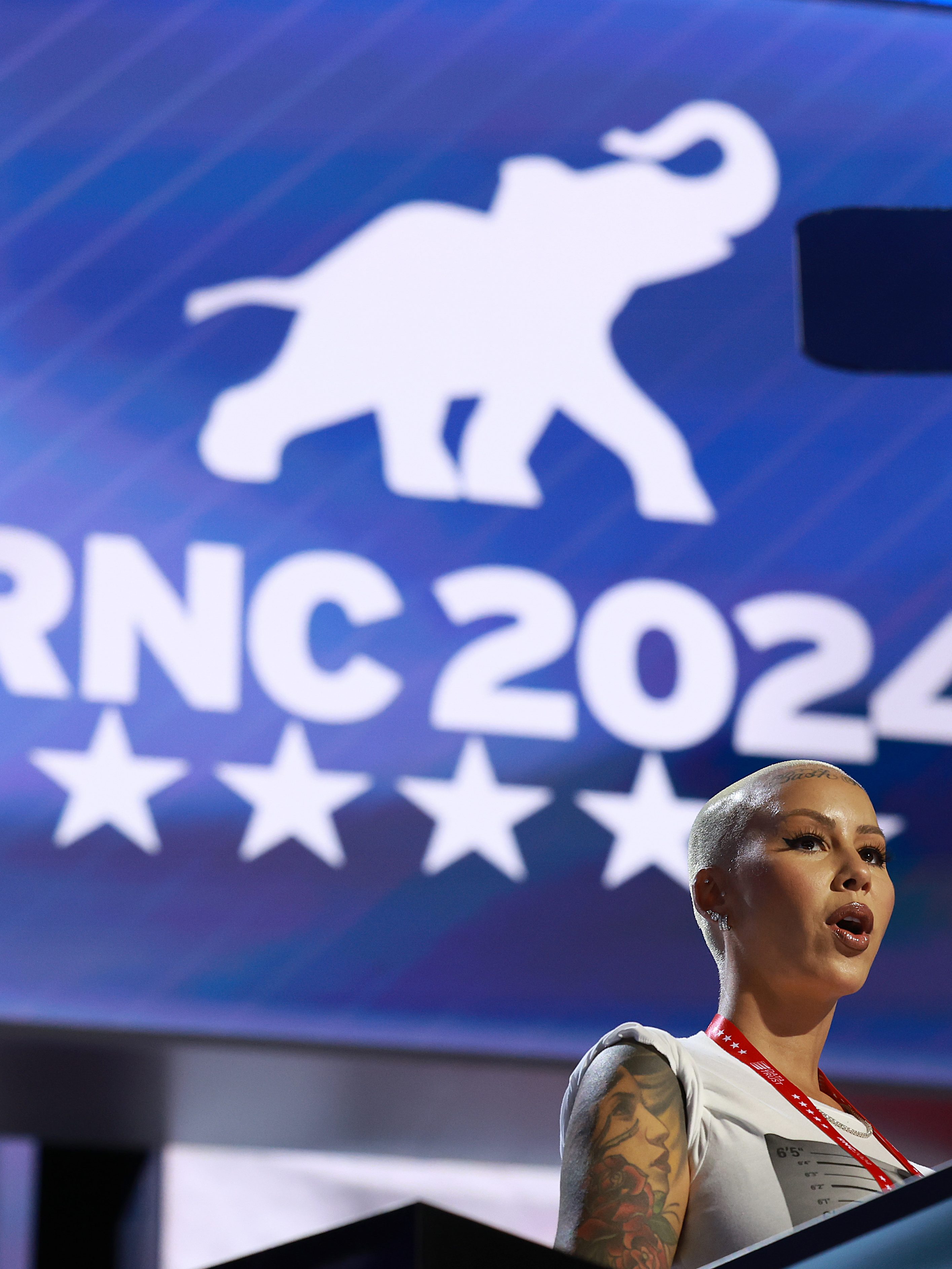 MILWAUKEE, WISCONSIN - JULY 14: Rapper and influencer Amber Rose is seen onstage at the Fiserv Forum during preparations for the Republican National Convention (RNC) on July 14, 2024, in Milwaukee, Wisconsin. Delegates, politicians, and the Republican faithful are arriving in Milwaukee for the annual convention, concluding with former President Donald Trump accepting his party's presidential nomination. The RNC takes place from July 15-18. (Photo by Joe Raedle/Getty Images)