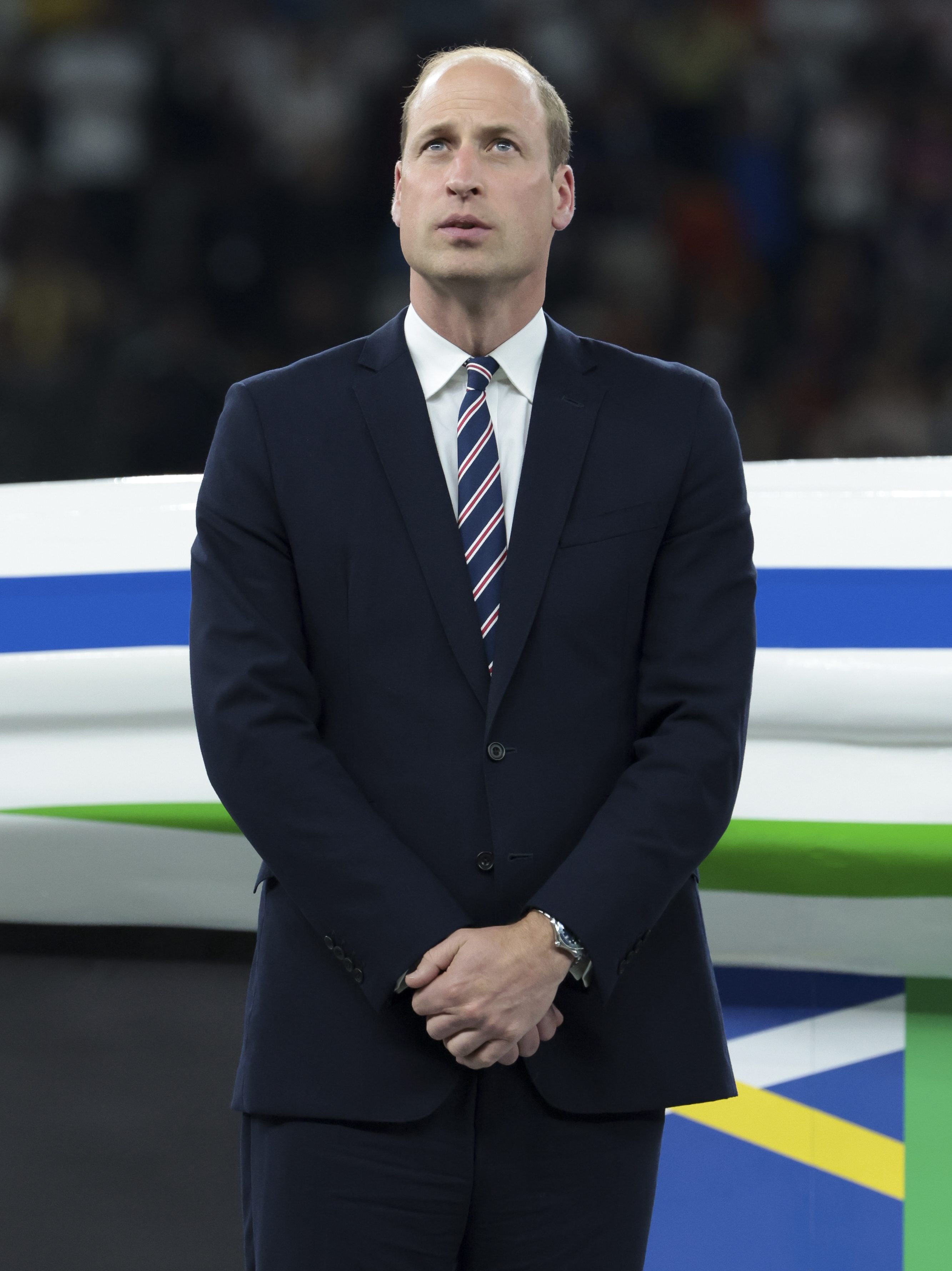 BERLIN, GERMANY - JULY 14: Prince William, Prince of Wales and FA President during the trophy ceremony following the UEFA EURO 2024 final match between Spain and England at Olympiastadion on July 14, 2024 in Berlin, Germany. (Photo by Jean Catuffe/Getty Images)